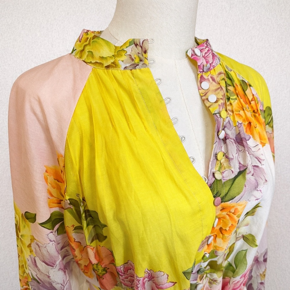 ANTONIO MELANI Brynn Floral Mock Neck Button Front Tie Waist Dress | Size 10 - Picture 4 of 5